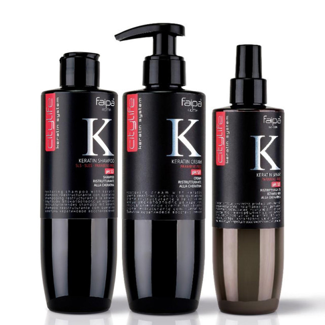 Възстановяващ комплект шампоан, балсам и спрей с кератин Faipa Citylife Keratin Ristrutturante 3x250ml