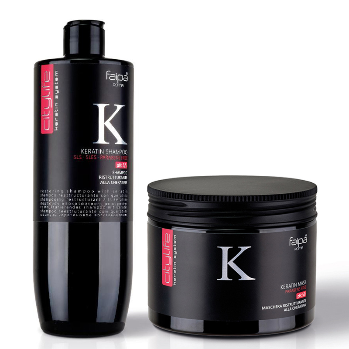 Възстановяващ комплект шампоан и маска с кератин Faipa Citylife Keratin Ristrutturante 2x500ml