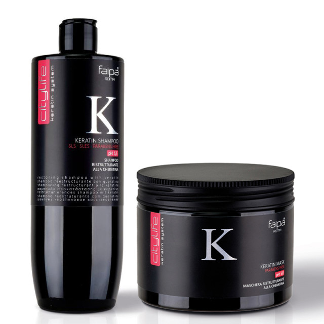Възстановяващ комплект шампоан и маска с кератин Faipa Citylife Keratin Ristrutturante 2x500ml
