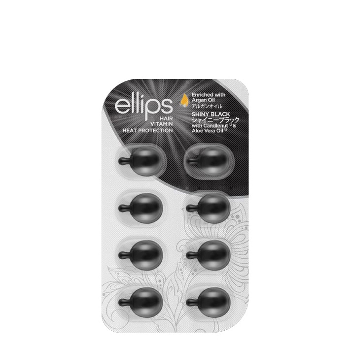 Витаминна терапия с арганово масло за блясък на черна коса Ellips Shiny Black – 8 бр. х 1мл.