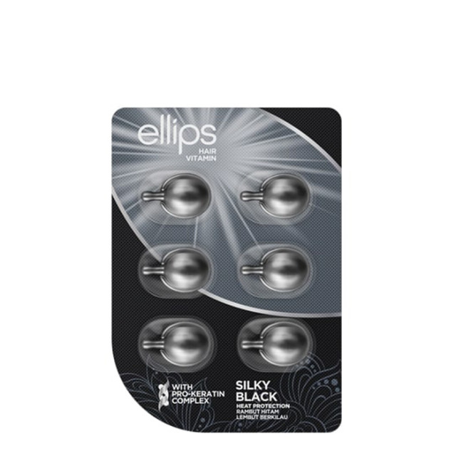 Витаминна терапия с кератин за блясък на черна коса Ellips Hair Repair Silky Black – 6 бр. х 1мл.