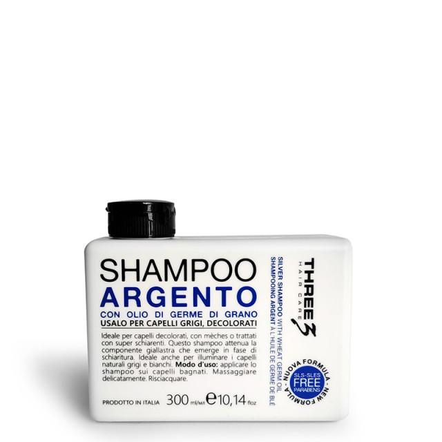 Сребърен шампоан с масло от пшеничен зародиш за сива и изрусена коса Faipa Three3 Silver Shampoo 300ml