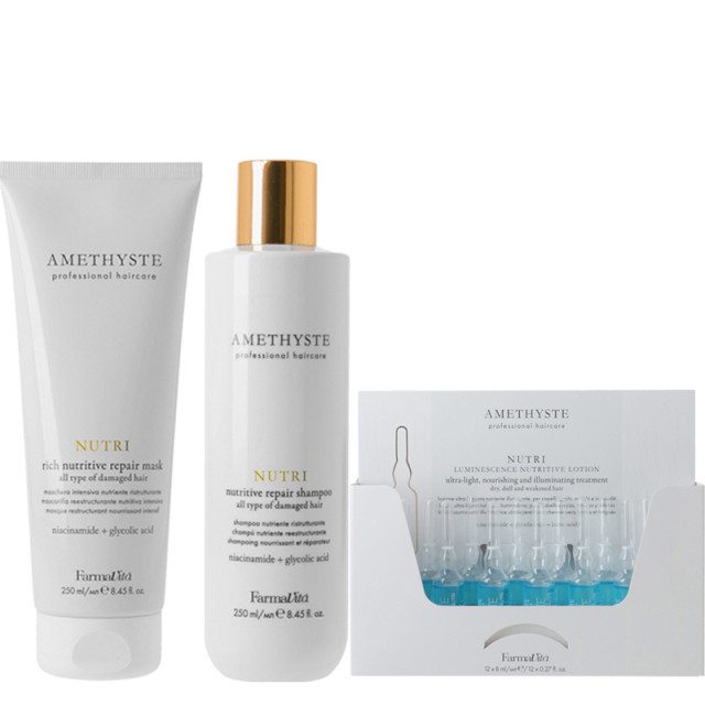 Подхранващ комплект за суха коса Farmavita Amethyste Nutri 2x250ml/ 12x8ml