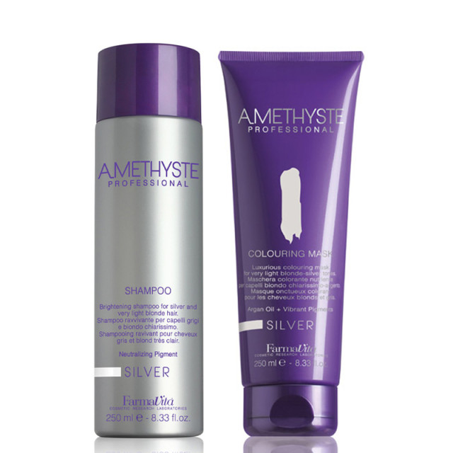 Матиращ комплект шампоан и маска с анти-жълт ефект Farmavita Amethyste Silver 2x250ml