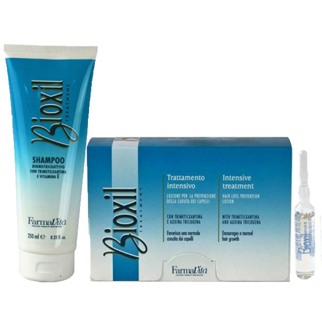 Комплект шампоан и ампули против косопад с кофеин FarmaVita Bioxil