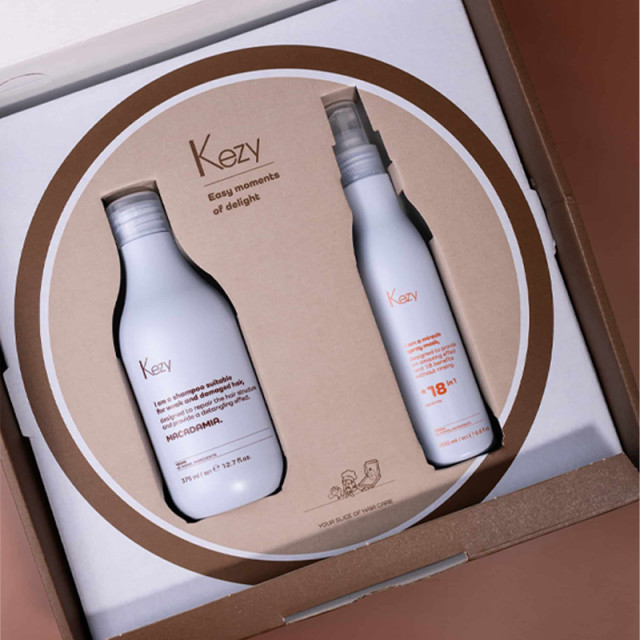 Подхранващ комплект шампоан и спрей-маска Kezy Macadamia 375/200ml