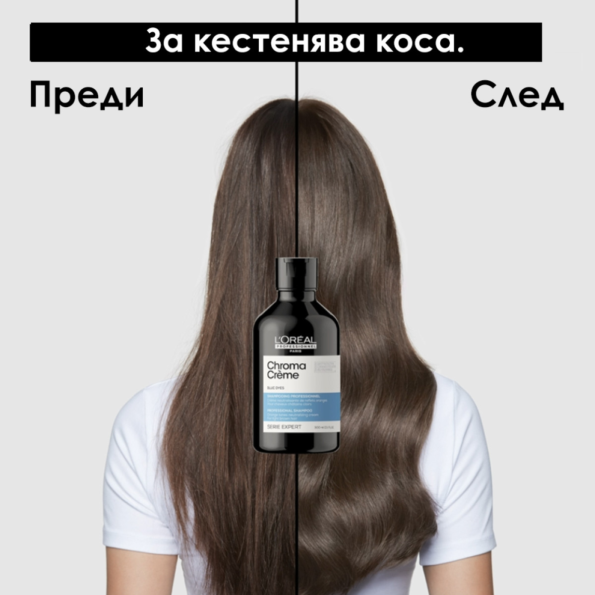 Неутрализиращ шампоан против оранжеви оттенъци на кестенява коса Loreal Professionnel Chroma Creme Blue Shampoo 300ml