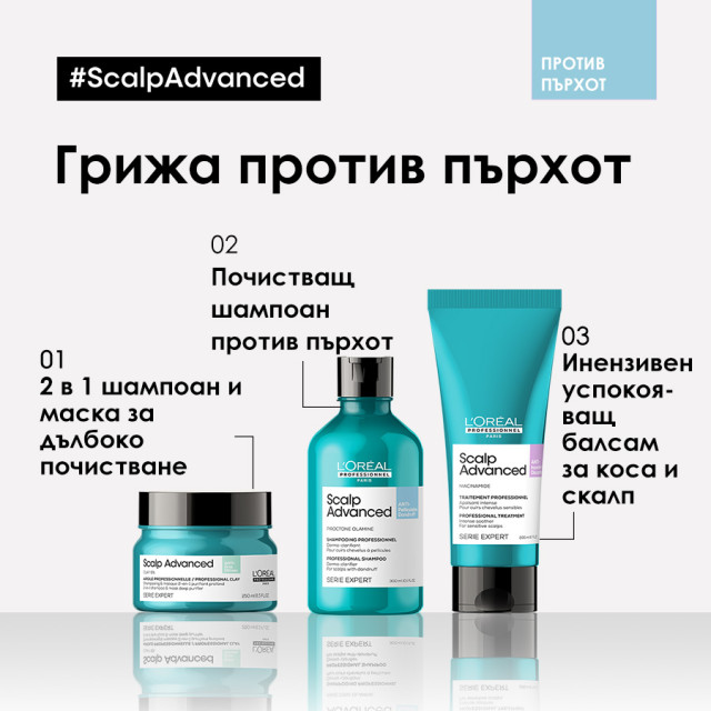 Почистващ шампоан против пърхот Loreal Professionnel Scalp Advanced Anti-Dandruff Shampoo 300ml