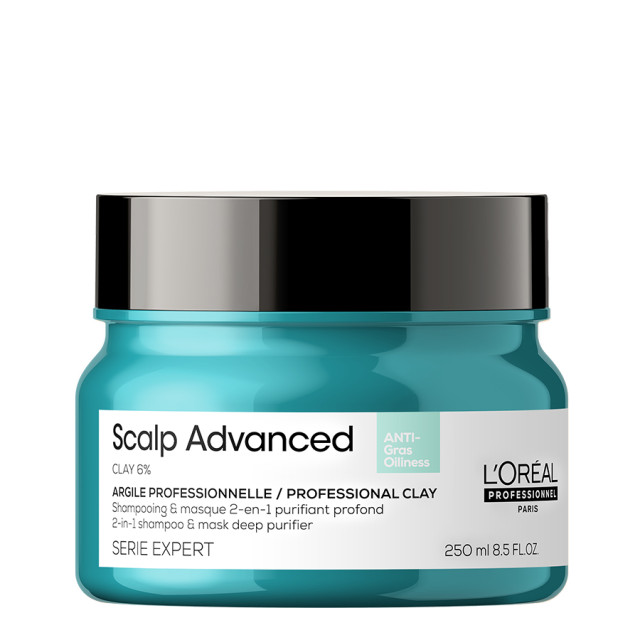 Грижа 2 в 1 шампоан и маска против омазняване Loreal Professionnel Scalp Advanced Anti-Oiliness 2 In 1 Deep Purifier Clay 250ml