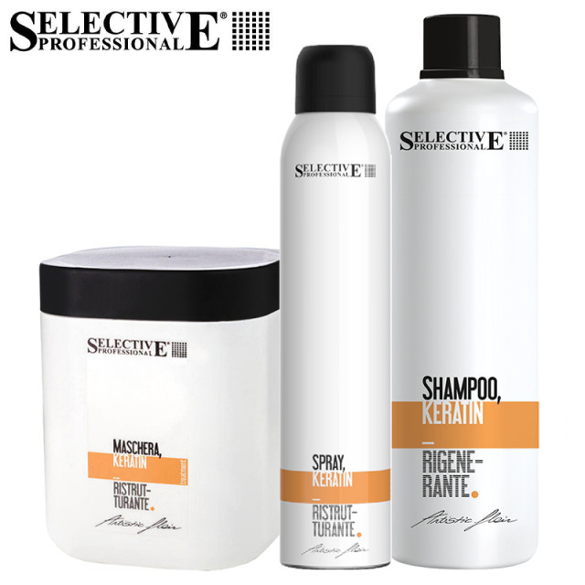 Комплект шампоан, маска и спрей с кератин Selective Professional Artistic Flair Keratin