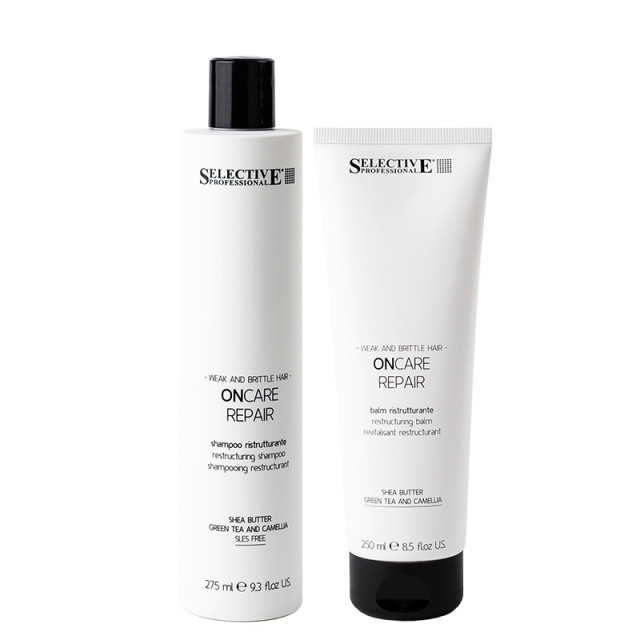 Възстановяващ комплект шампоан и балсам за увредена и накъсана коса Selective On Care Repair 275/250ml