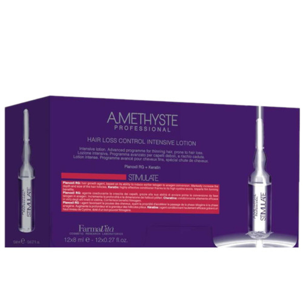 Ампули за стимулиране на растежа и против косопад FarmaVita Amethyste Stimulate Hair Loss Control Intensive Lotion  12x8ml