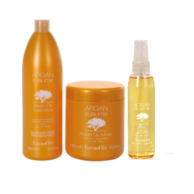 Комплект шампоан, маска и еликсир с арганово масло FarmaVita Argan Sublime Oil 2x1000ml+100ml